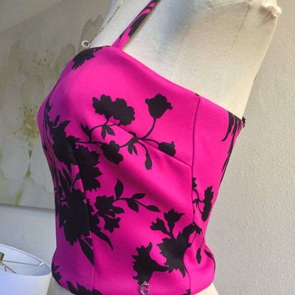 GUESS Printed Corset Bustier Crop Top Zip Back Logo Adjustable Straps Lined XS - Picture 4 of 10